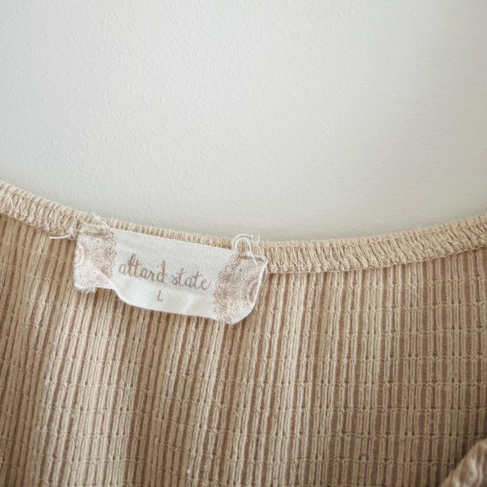 Altar'd State Top Smocked Beige Long Sleeve Blouse Women L Boho Cottagecore USA